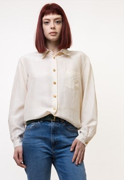 Silky Beige Buttons Up Blouse Shirt Oversized Summer 4920