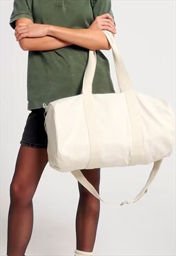 Women's School Shoulder Barrel Holdall Gym Bag - Cream