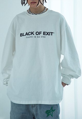 WHITE LOGO OVERSIZED LONG SLEEVE T SHIRT TEE Y2K