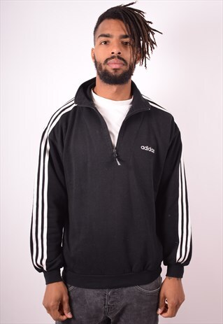 ADIDAS MENS VINTAGE SWEATSHIRT JUMPER MEDIUM BLACK 90S