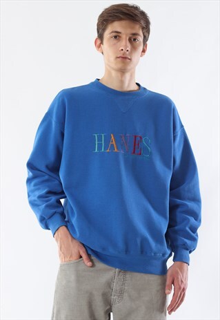 VINTAGE HANES CREW NECK 90S BLUE BIG LOGO
