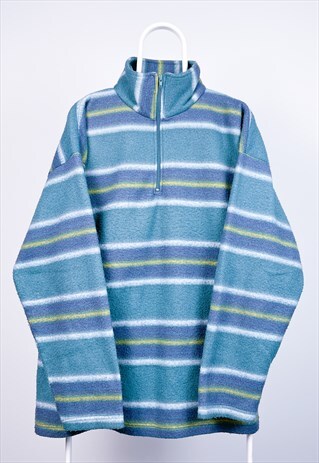 VINTAGE FLEECE SWEATSHIRT 1/4 ZIP STRIPED CRAZY PRINT XL