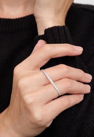 DOUBLE FINGER BAND CZ STERLING SILVER RING