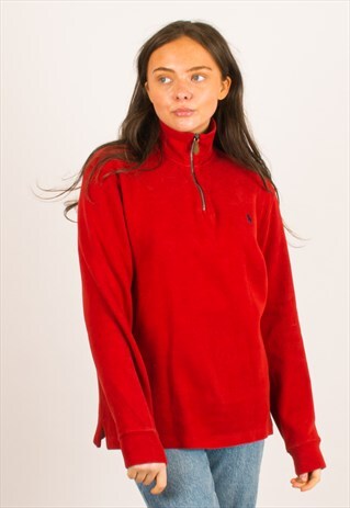 VINTAGE RED POLO RALPH LAUREN QUARTER ZIP SWEATSHIRT MEDIUM