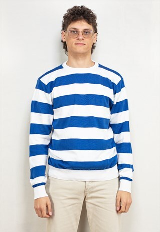 VINTAGE 90'S MEN STRIPED SWEATER IN WHITE AND BLUE