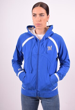 WOMENS VINTAGE HOODIE JACKET LARGE BLUE 90'S