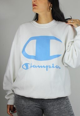 Vintage Champion Sweatshirt Jumper w Logo Front & Sleeve