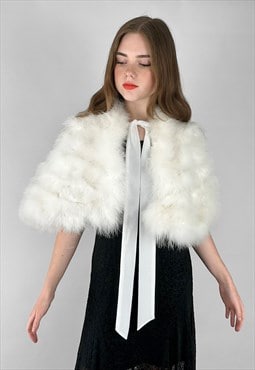 70's Vintage Crop White Feather Ladies Cape Jacket