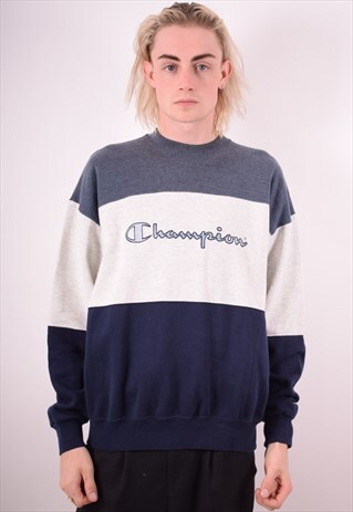 CHAMPION MENS VINTAGE SWEATSHIRT JUMPER LARGE BLUE 90S