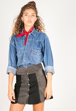 VINTAGE 70S BUTTONED SUEDE SKIRT / R02989