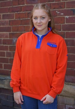 Nautica Vintage Bright Orange 1/4 Zip Sweatshirt Womens