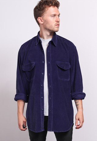 VINTAGE CORDUROY CORD SHIRT BLUE