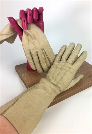 30'S VINTAGE- LEATHER GAUNTLET CUFF GLOVES- CREAM