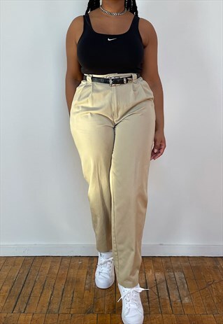 VINTAGE 90S BEIGE HI-RISE TROUSERS (26/28)
