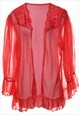 Vintage Lace Sheer Effect Red Bed Jacket - L