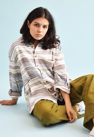 90'S RETRO ETHNIC PRINT NEUTRAL OVERSIZED DADS SHIRT TOP