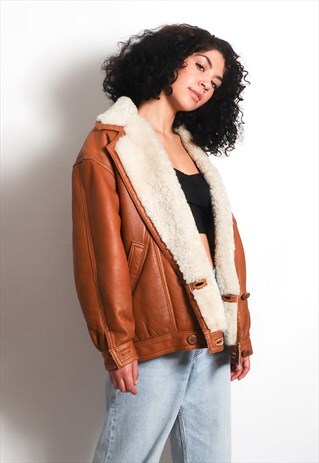 VINTAGE 90'S SHEARLING WOOL SHEEPSKIN SHERPA COAT JACKET