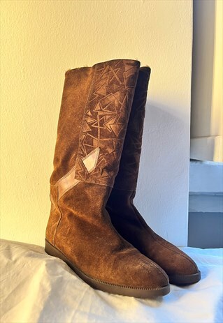 VINTAGE 80S SUEDE FLAT BOOTS WITH FUR SIZE UK 4.5