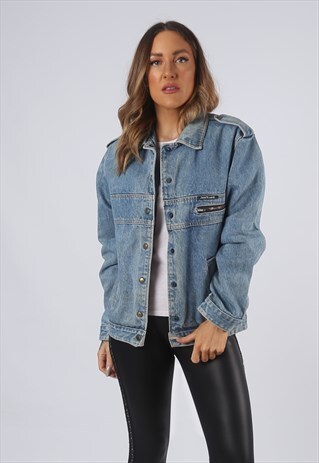 VINTAGE DENIM JACKET OVERSIZED FITTED UK 12 MEDIUM (OAX)