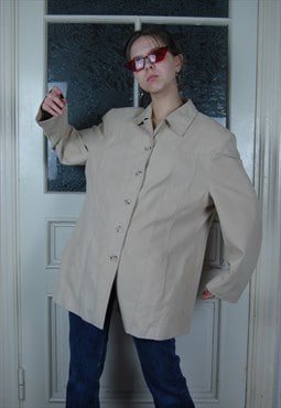 Vintage y2k school baggy unisex suede style jacket in cream