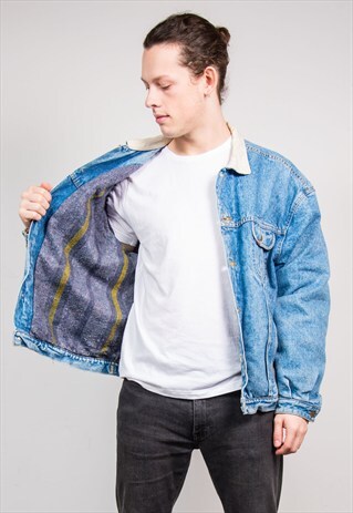 90'S VINTAGE BLUE BLANKET LINED LEE DENIM JACKET