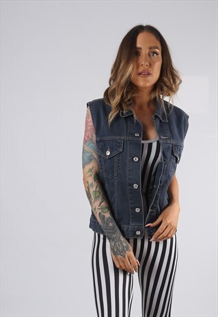 VINTAGE DENIM WAISTCOAT JACKET FITTED 10 - 12 (CD1M)