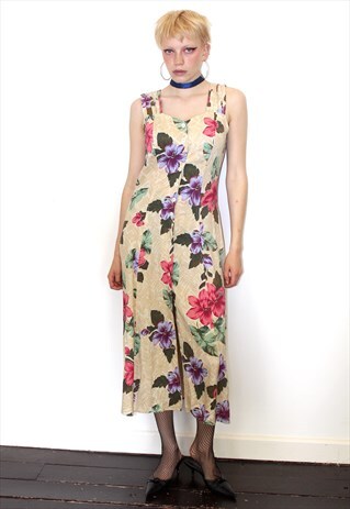 VINTAGE 90S FLORAL STRAPPY HIPSTER FESTIVAL SUMMER DRESS