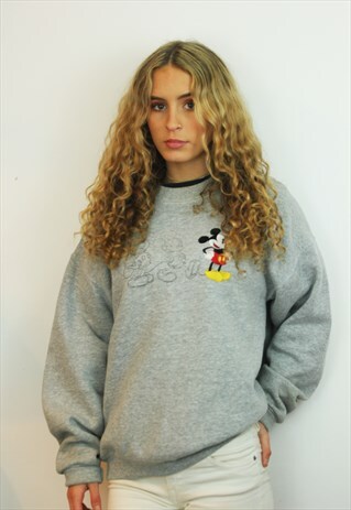 VINTAGE 90'S MICKEY & CO GREY ROUND-NECK SWEATSHIRT, LARGE
