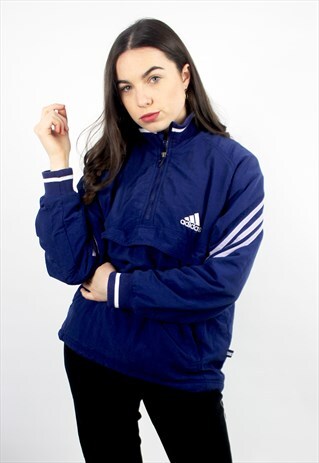 90'S RETRO BLUE & WHITE 1/4 ZIP JACKET