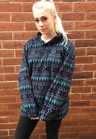 VINTAGE FLEECE HOODIE JUMPER AZTEC TRIBAL NAVAJO JACKET