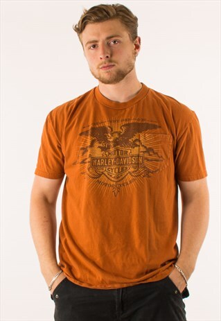 VINTAGE 90S ORANGE HARLEY DAVIDSON LONGSLEEVE T-SHIRT