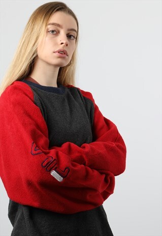 VINTAGE FILA LARGE GREY AND RED LOGO FLEECE SWEATSHIRT