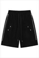 METAL ARTWORK UTILITY SHORTS PREMIUM PUNK PANTS IN BLACK