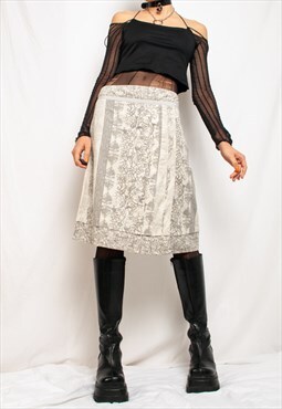Vintage Skirt Y2K Fairy Baroque Printed Midi in Beige Cotton