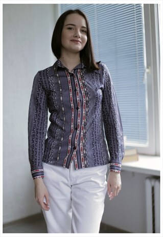 VINTAGE 70'S BLUE PATTERNED SHIRT