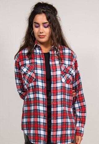 VINTAGE 90'S RED CHECK LONG SLEEVE FLANNEL SHIRT