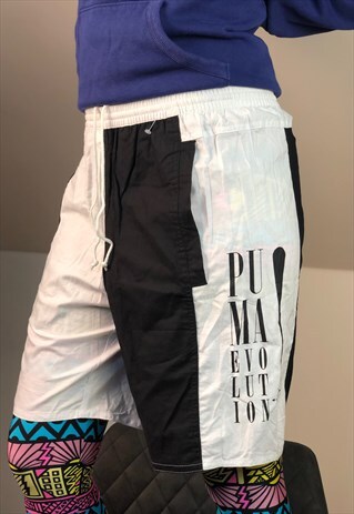 PUMA BLACK SWIMSUIT SHORTS WHITE SPORT 90S VINTAGE
