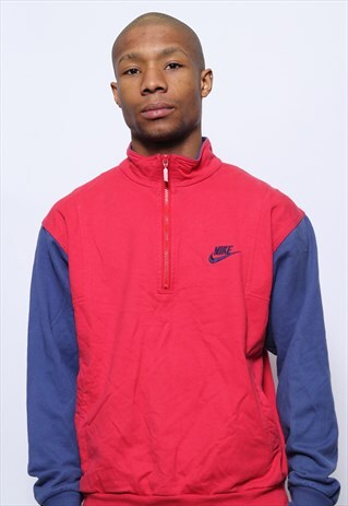 VINTAGE NIKE LOGO 1/4 ZIP SWEATSHIRT RED BLUE