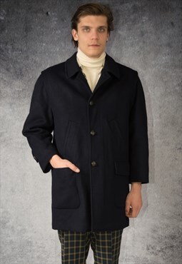 90s short coat made of pure new wool in navy blue color