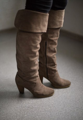 VINTAGE 90'S BROWN SUEDE OVER KNEE BOOTS