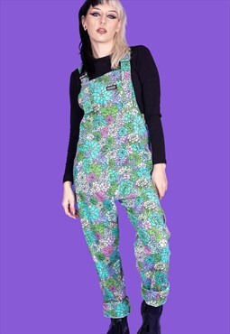 Succulents stretch twill dungarees 