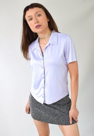 VINTAGE 90S Y2K LILAC PURPLE BUTTON UP POLO SHIRT - S