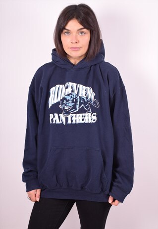WOMENS VINTAGE RIDGEVIEW PANTHERS HOODIE JUMPER LARGE BLUE