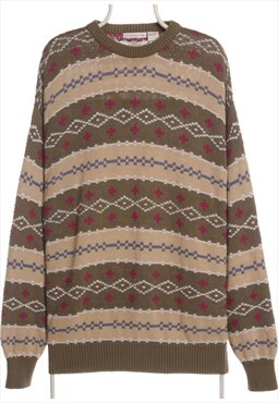Claiborne 90's Coogi Style Knitted Sweatshirt Large Khaki Gr