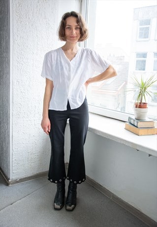 VINTAGE 80'S WHITE SHORT SLEEVED EMBROIDERED FRONT BLOUSE