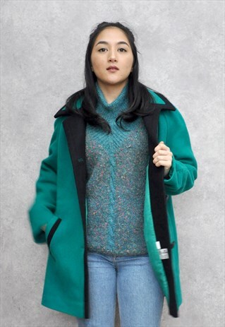 VTG 90S GREEN AND BLACK WOOL PEA COAT