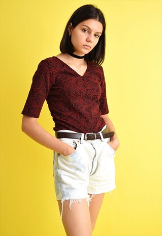 90'S RETRO BURGUNDY GRUNGE LYCRA TOP