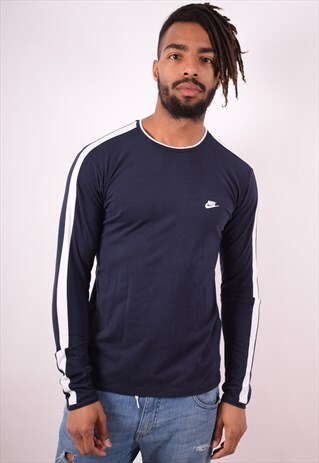 NIKE MENS VINTAGE TOP LONG SLEEVE MEDIUM NAVY BLUE 90S
