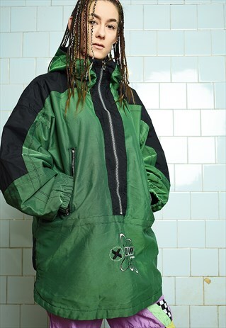 VINTAGE 90S 1/4 ZIP RAVE OVERSIZED SPORTS PARKA JACKET