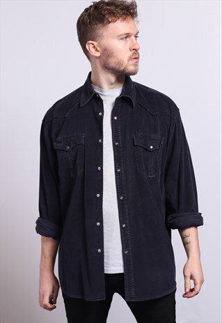 VINTAGE CORDUROY CORD SHIRT BLUE